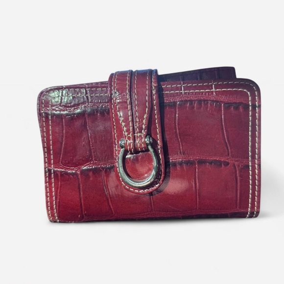 Brighton 5x3" Wallet Vintage Red Leather Croc Embossed Card ID Holder Snap - Picture 1 of 4